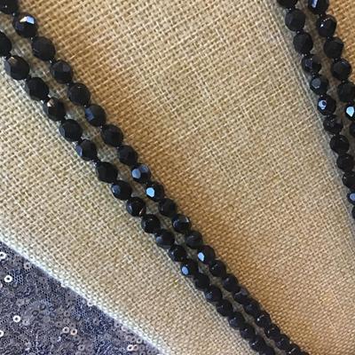 Vintage Double Row Black Faceted Glass Necklace