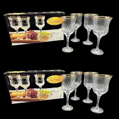 Royale Crystal Collection 8 Set Wine Glasses 24K gold