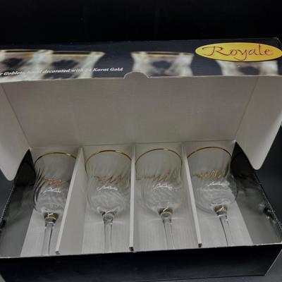 Royale Crystal Collection 8 Set Wine Glasses 24K gold