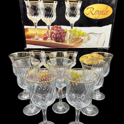 Royale Crystal Collection 8 Set Wine Glasses 24K gold