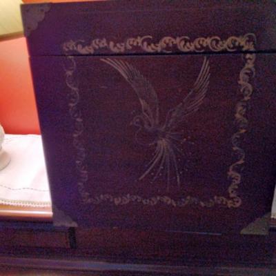 Antique Golden Dragon Wood & Brass Storage Box
