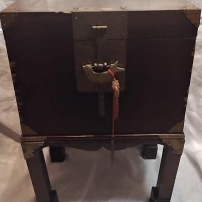 Antique Golden Dragon Wood & Brass Storage Box