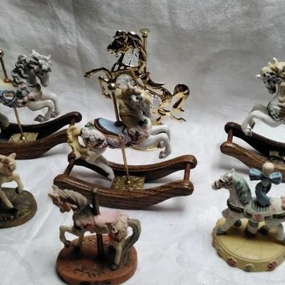 Set of 6 Porcelain and 1 Glass Carousel Horses