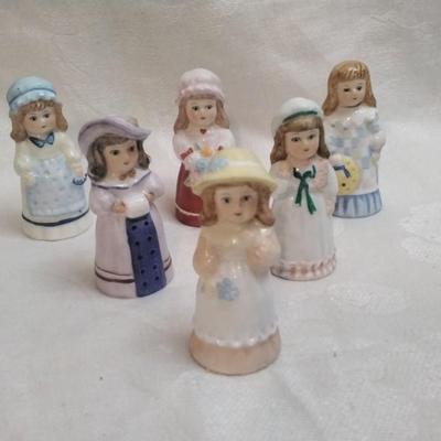 6 Gorham Bone China Girl Doll Thimbles