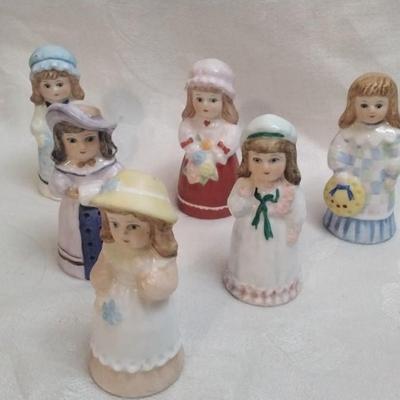 6 Gorham Bone China Girl Doll Thimbles