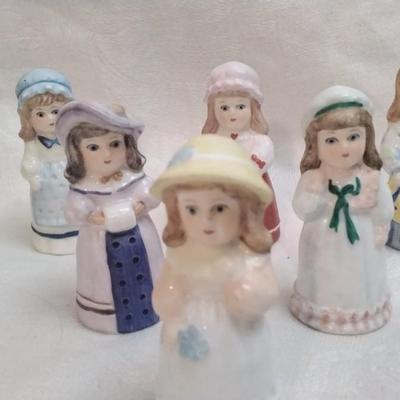 6 Gorham Bone China Girl Doll Thimbles