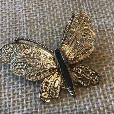 Petite Gold Tone Filagree Butterfly Pin