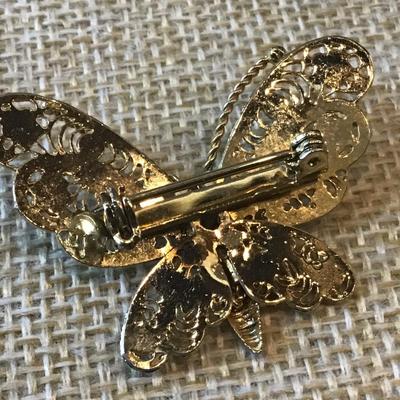 Petite Gold Tone Filagree Butterfly Pin
