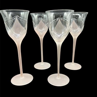 4 Melinda Frosted Stem Pink Wine Glasses