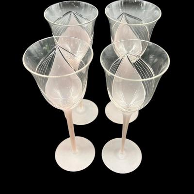4 Melinda Frosted Stem Pink Wine Glasses