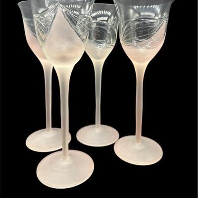 4 Melinda Frosted Stem Pink Wine Glasses