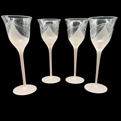4 Melinda Frosted Stem Pink Wine Glasses