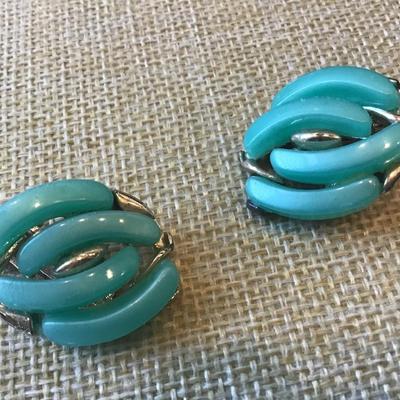 Turquoise Clip On Earrings Thermoset Molded  VTG