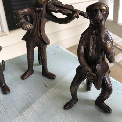 Five piece solid bronze/brass monkey band with conductor.