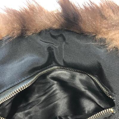 Very old Dark brown mink hand muff with zippered pocket purse.