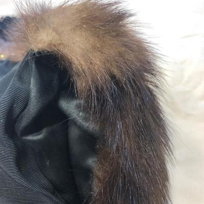 Very old Dark brown mink hand muff with zippered pocket purse.