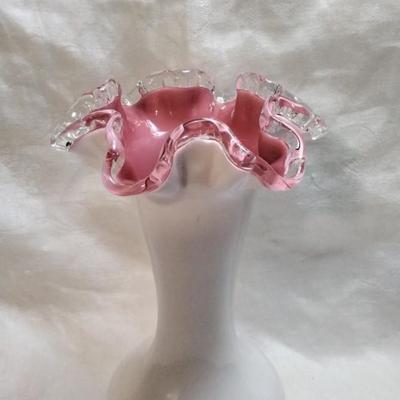 Vintage Fenton Peach Crest White Milk Glass Vase