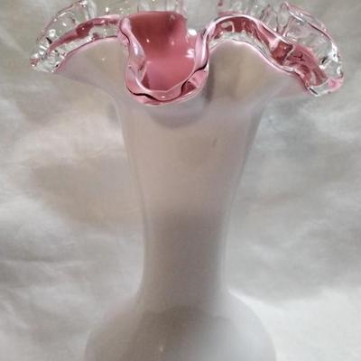 Vintage Fenton Peach Crest White Milk Glass Vase