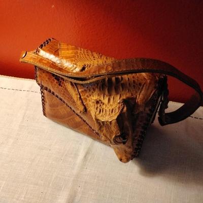 Rare Vintage 1950's Alligator Handbag Purse Full Head Taxidermy Mount Shoulder or Top Handle Bag