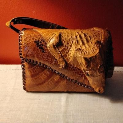 Rare Vintage 1950's Alligator Handbag Purse Full Head Taxidermy Mount Shoulder or Top Handle Bag