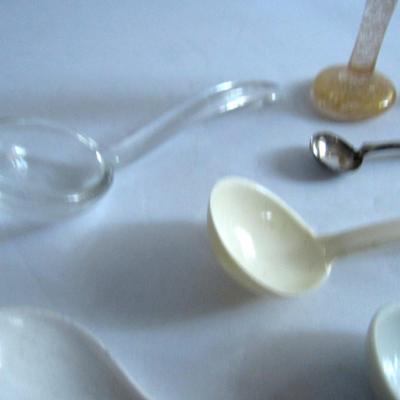 Lot 348: Vintage Through Modern Condiment Spoons, Two Glass Pestles