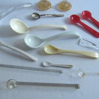 Lot 348: Vintage Through Modern Condiment Spoons, Two Glass Pestles