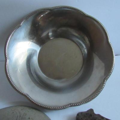 Lot 357: Misc Lot of Kitchen Stuff: Alessi Italy Bowl, Sterling Butter Pat, Granite Hot Pad