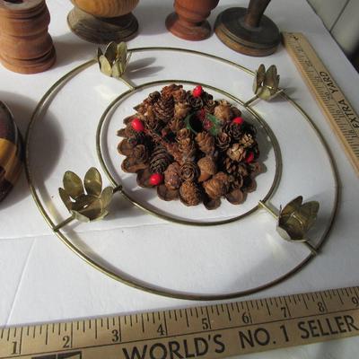 Lot 363:  Lot of Craft Items and Wood Candle Holders, Etc