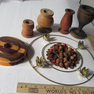 Lot 363:  Lot of Craft Items and Wood Candle Holders, Etc