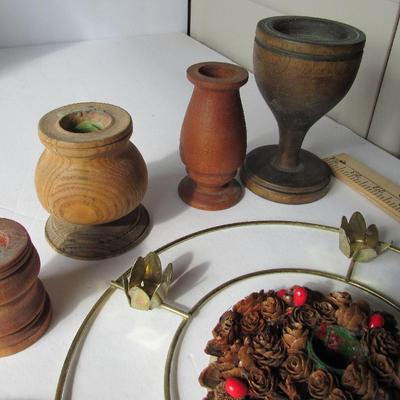 Lot 363:  Lot of Craft Items and Wood Candle Holders, Etc