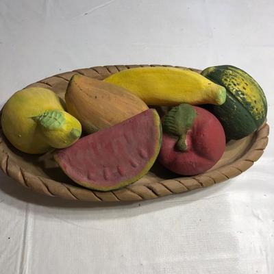 Large hand crafted in Mexico terra cotta pottery fruit bowl and colorful fruit