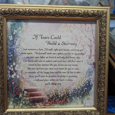 Beautiful framed print Of Claude Monet, and framed poem "if tears could build a stairway".