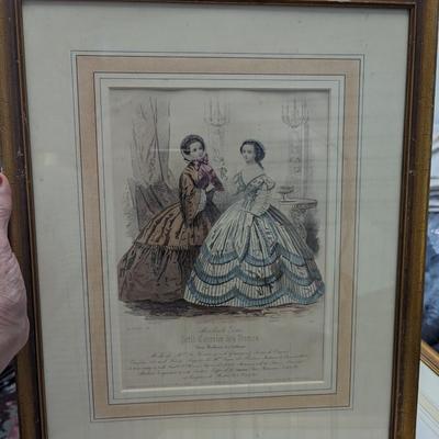 2 vintage framed French fashion pictures.