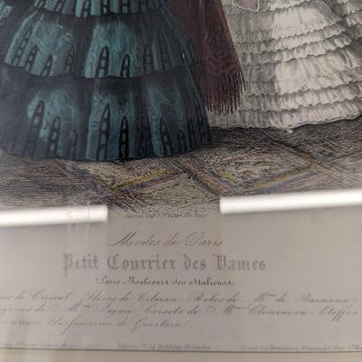 2 vintage framed French fashion pictures.