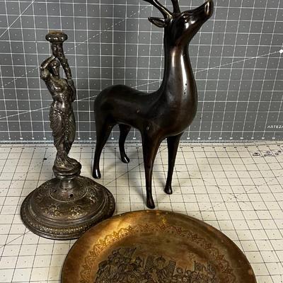 Brassy things: Plate, Candle Stick and Deer for Holidays