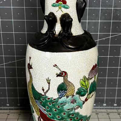 Vintage Asian Peacock Ceramic Vase #A
