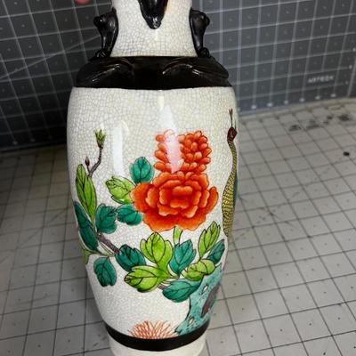 Vintage Asian Peacock Ceramic Vase #A