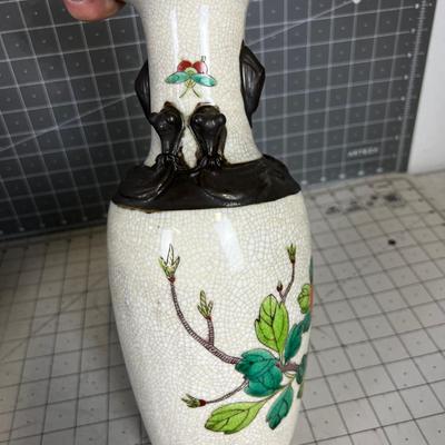 Vintage Asian Peacock Ceramic Vase #A