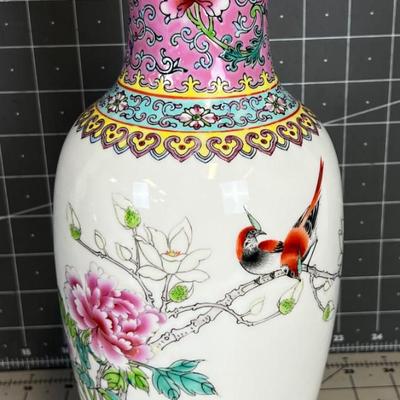 Vintage Asian Vase Blossoms & Birds