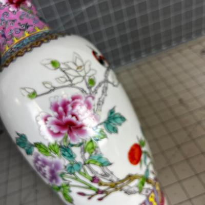 Vintage Asian Vase Blossoms & Birds