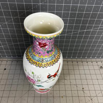 Vintage Asian Vase Blossoms & Birds