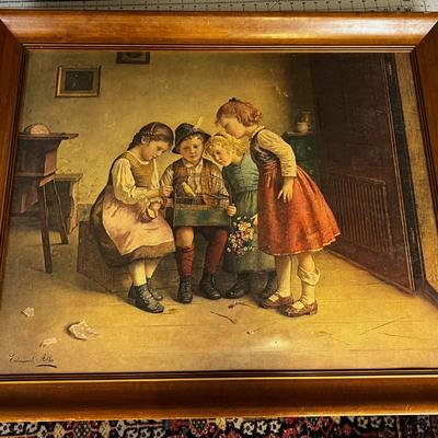 Print by Edmond Alder 4 Children and a Bird Cage Picture