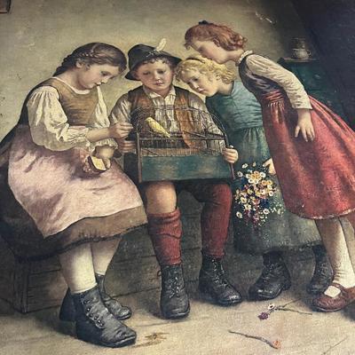 Print by Edmond Alder 4 Children and a Bird Cage Picture