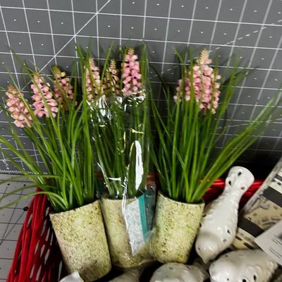 Basket of Decorative Items: New Florals, Birds-Ceramics 