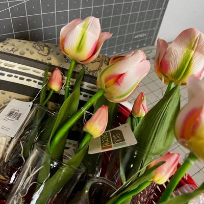 Basket of Decorative Items: New Florals, Birds-Ceramics 