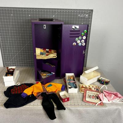Purple Locker full of American Girl Doll Outfits, Accessories etc.