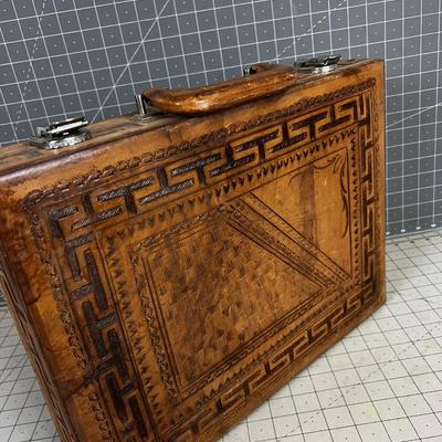 Hand Tooled Leather Aztec Briefcase
