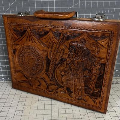 Hand Tooled Leather Aztec Briefcase