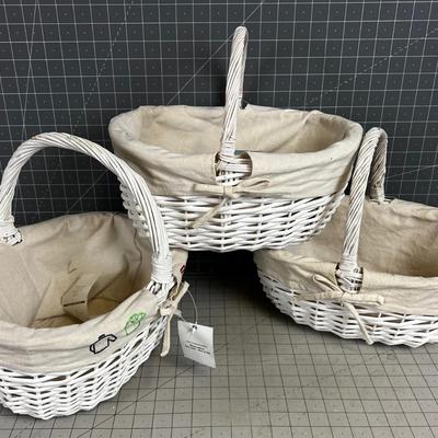 3 Baskets with a linen Liner for Baby's Clothes