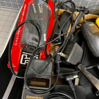 Box of Electronics and Accessories: Camera, Walkman, Game Controller 